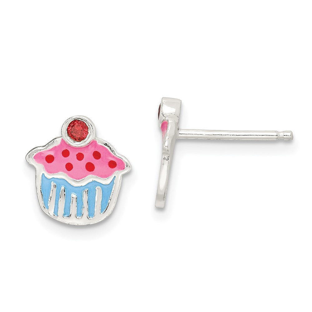 Polished;Post;Enamel;Sterling silver;Garnet