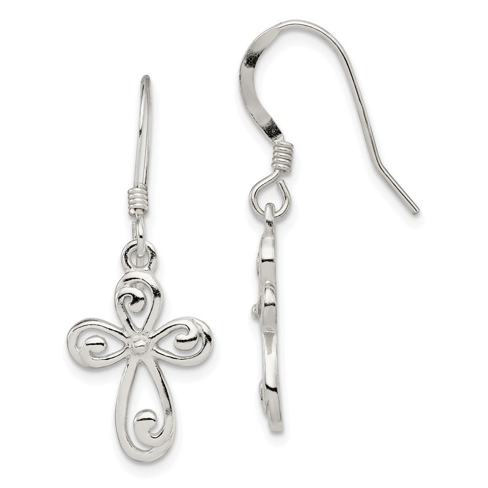 Polished;Sterling silver;Dangle;Cross;Shell pearl