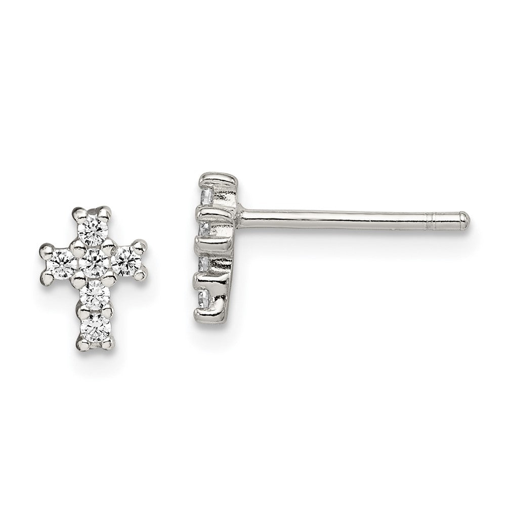 Polished;Post;Sterling silver;CZ;Cross