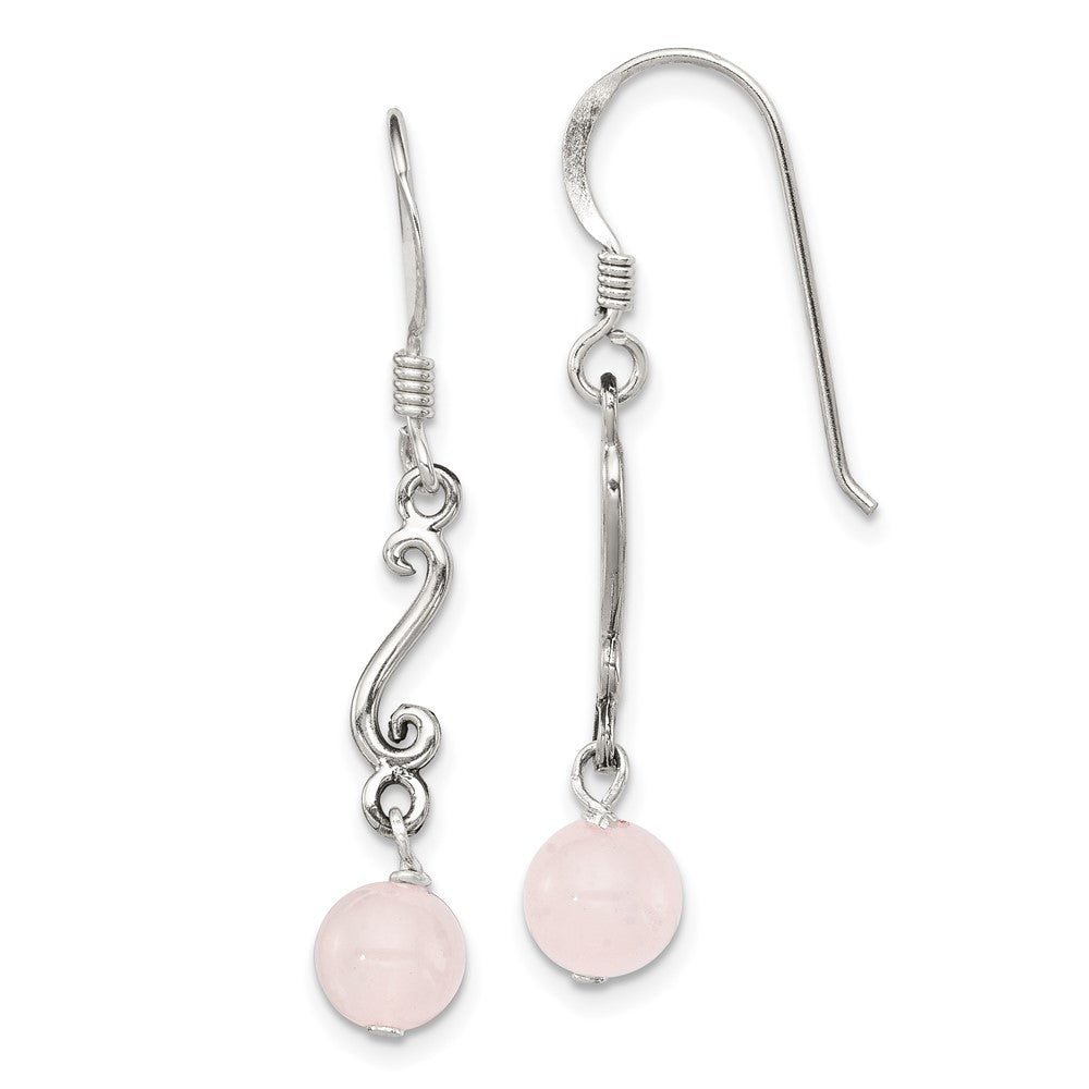 Genuine;Sterling silver;Shepherd hook;Rose quartz;Dangle;Antiqued