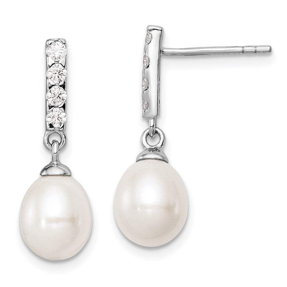 Polished;Post;Sterling silver;Freshwater cultured pearl;CZ