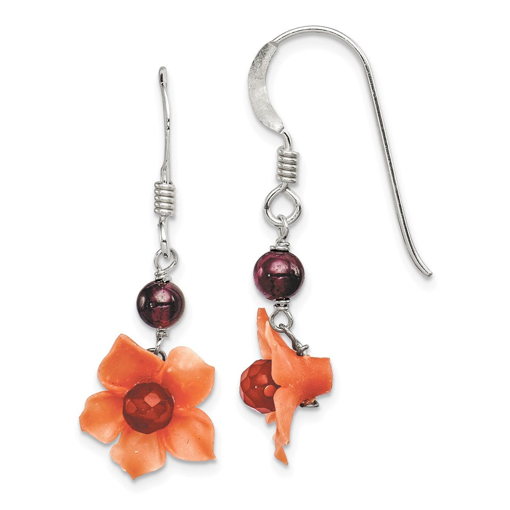 Genuine;Sterling silver;Carnelian;Garnet;Resin;Shepherd hook;Dangle;Color range varies