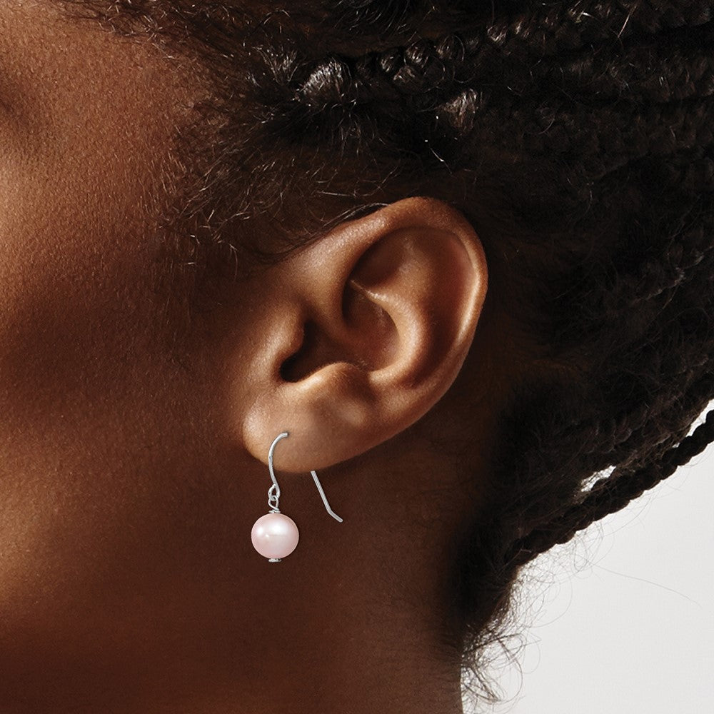 Sterling Silver Rhodium-plated 7-8mm Purple Semi-Round Freshwater Cultured Pearl Dangle Earrings