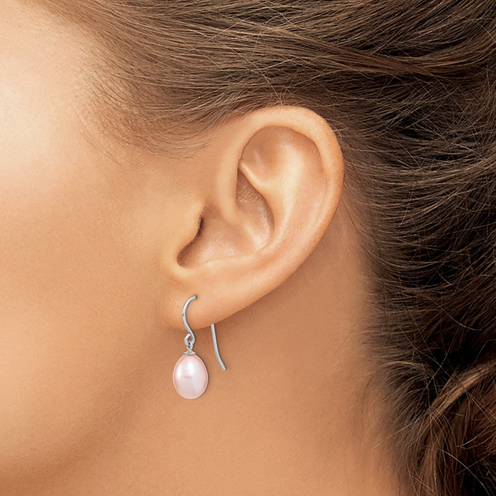 Sterling Silver Rhodium-plated 8-9mm Purple Teardrop Freshwater Cultured Pearl Dangle Earrings