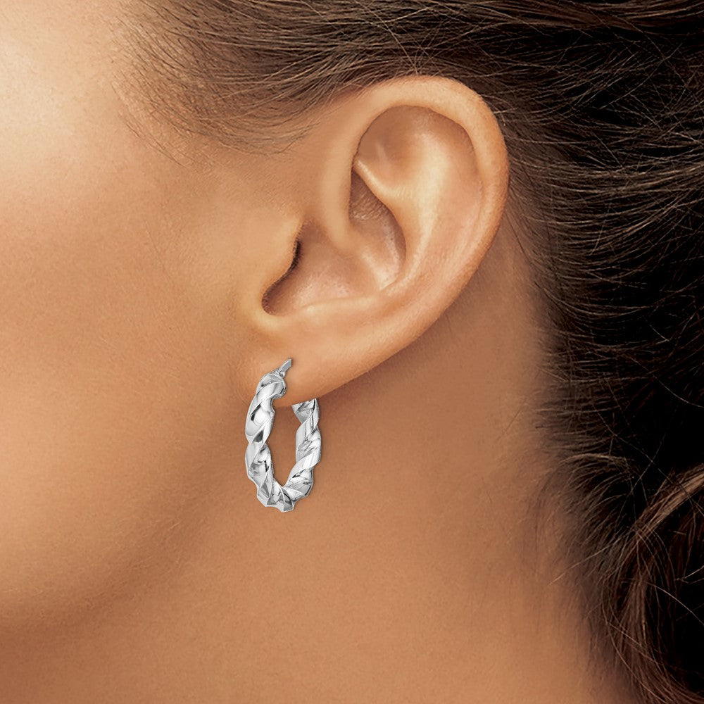 Sterling Silver Rhodium-plated 4x14mmTwisted Hoop Earrings
