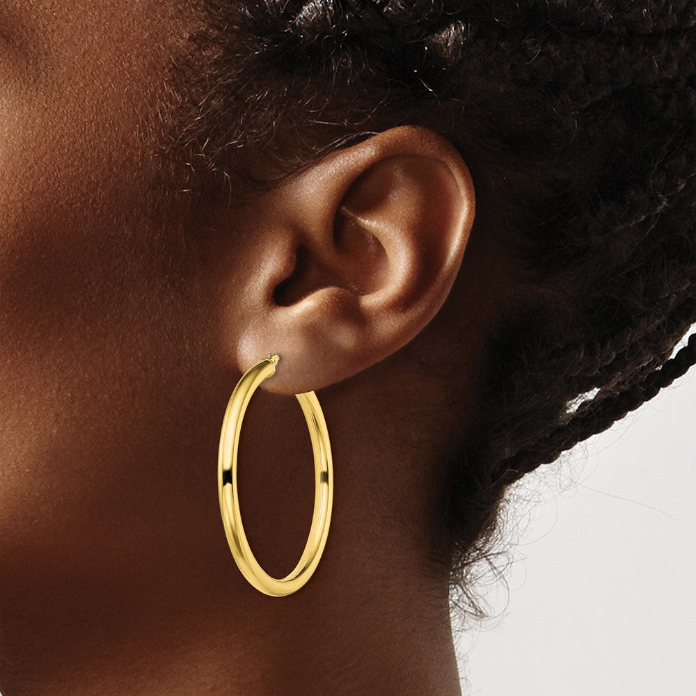 Sterling Silver Gold-Tone Polished 3x40mm Hoop Earrings