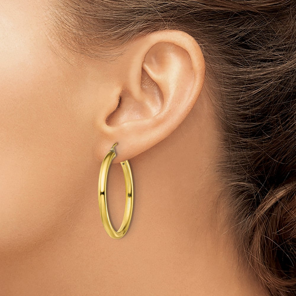 Sterling Silver Gold-Tone Polished 3x35mm Hoop Earrings