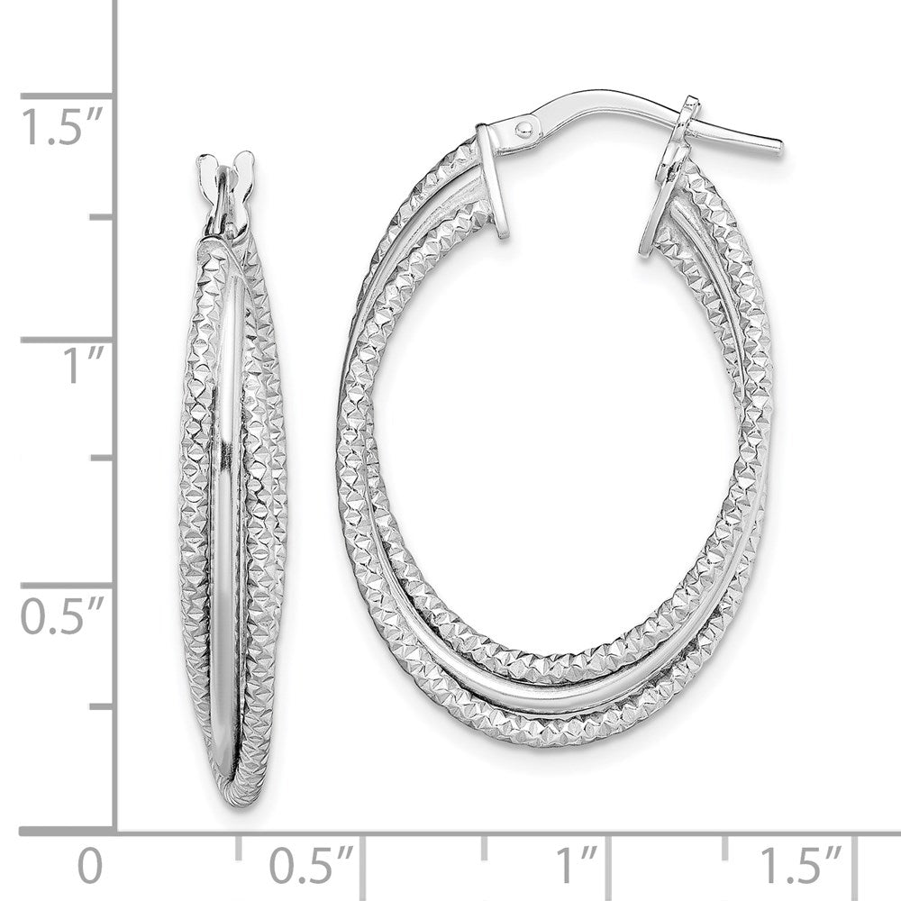 Sterling Silver Rhodium-plated Polished and Textured Triple Hoops