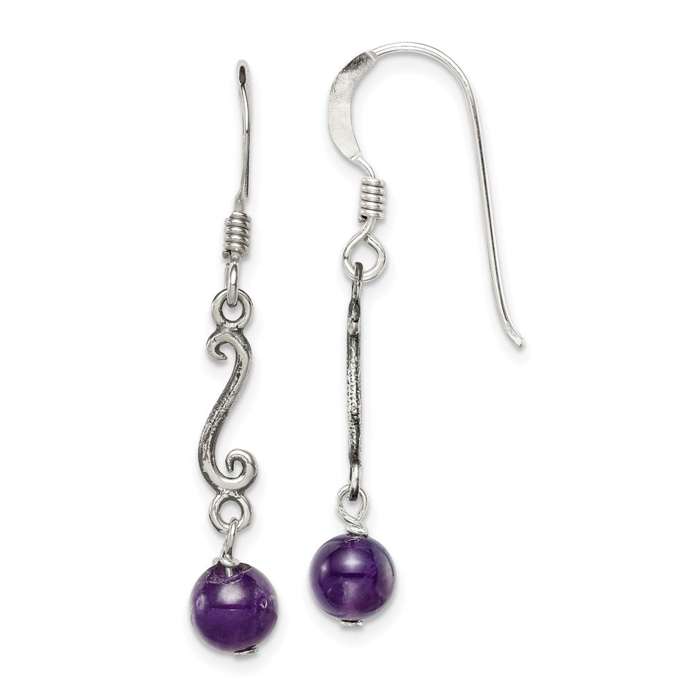 Antique finish;Genuine;Sterling silver;Amethyst;Shepherd hook