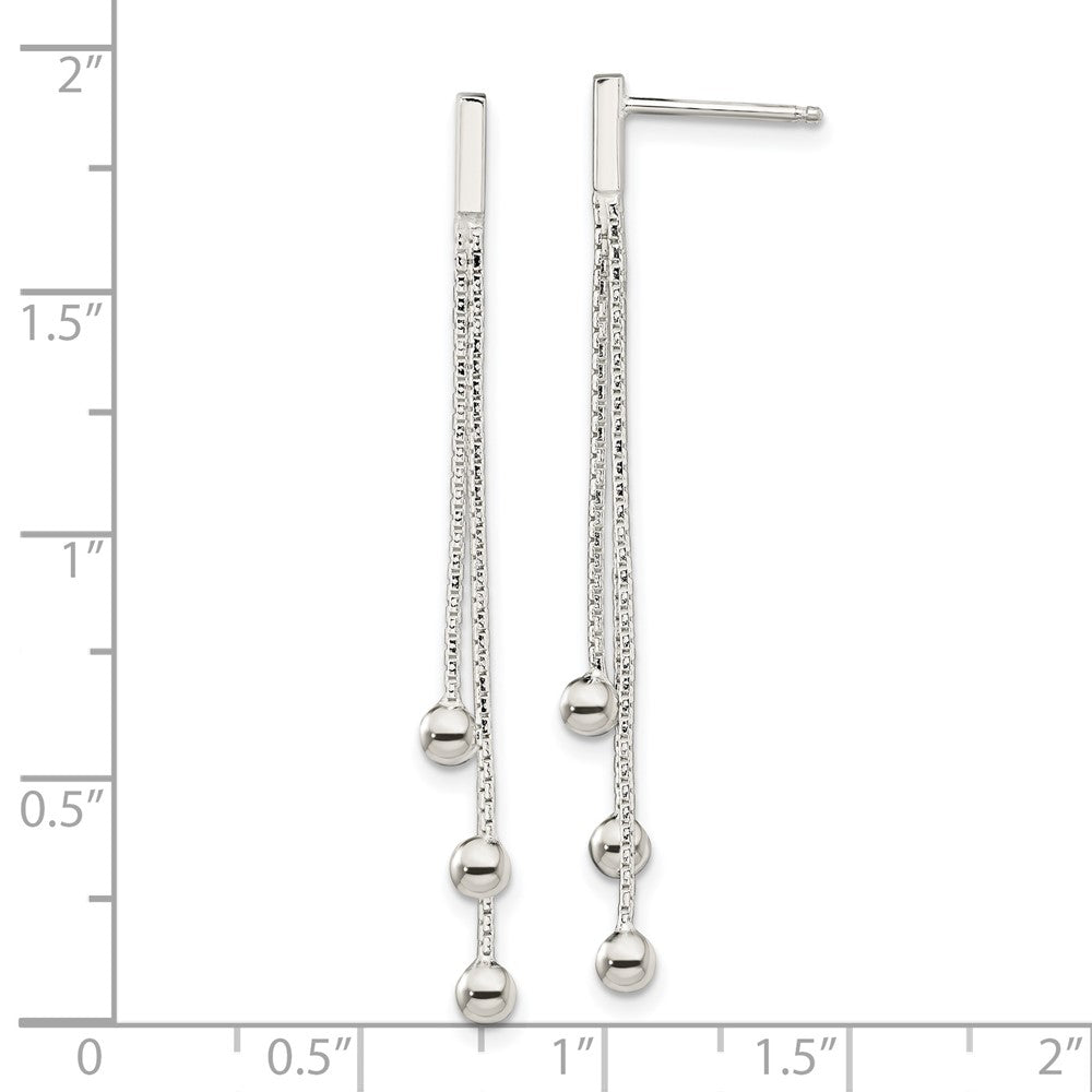 Sterling Silver Polished 3-Strand Chain & Beaded Post Dangle Earrings