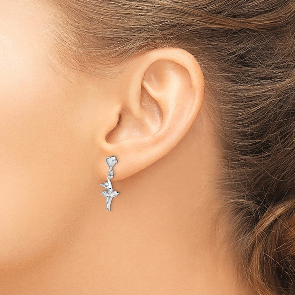 Sterling Silver Rhodium-plated Ballerina Dangle Post Earrings