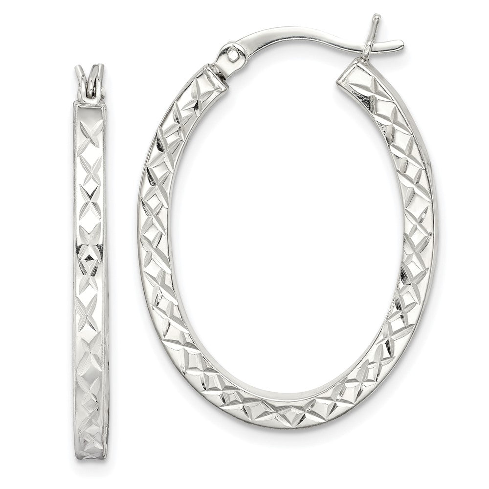 Sterling Silver Diamond-cut 2.5mm Oval Hoop Earrings