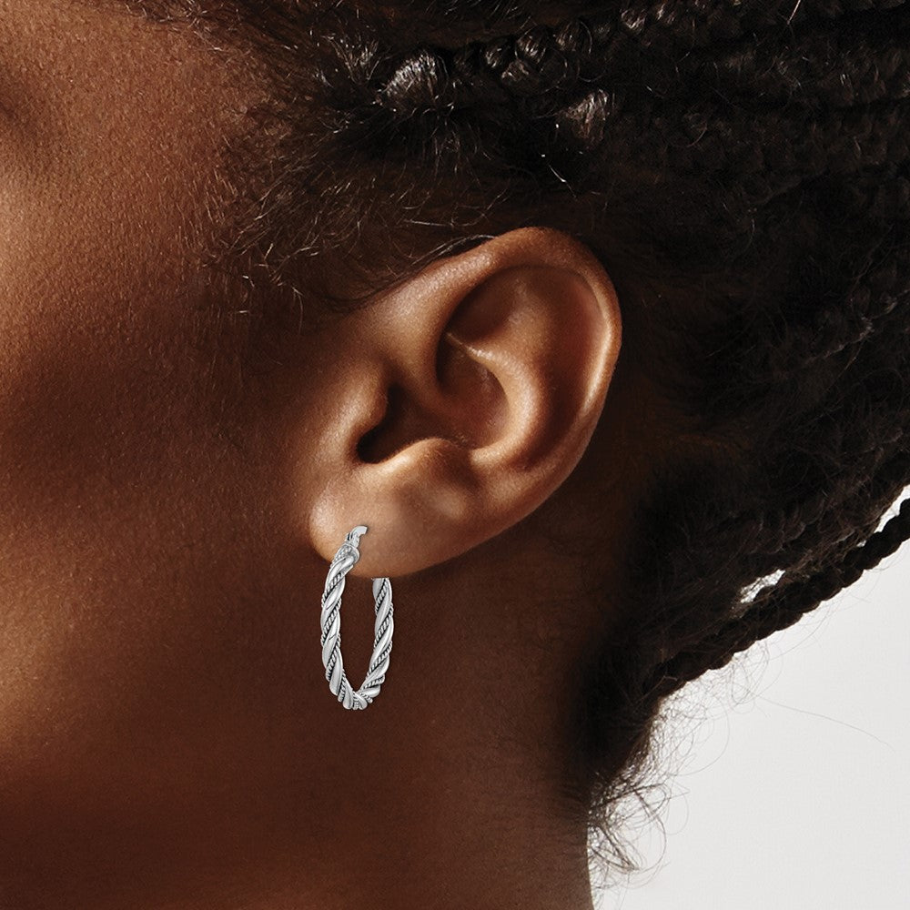 Sterling Silver Rhodium-plated 2.5x25mm Twisted Hoop Earrings