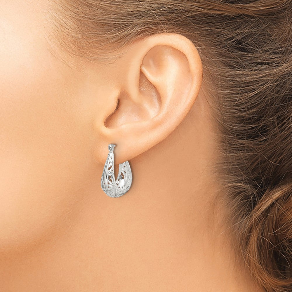 Sterling Silver Polished Swirl Filigree Hoop Earrings