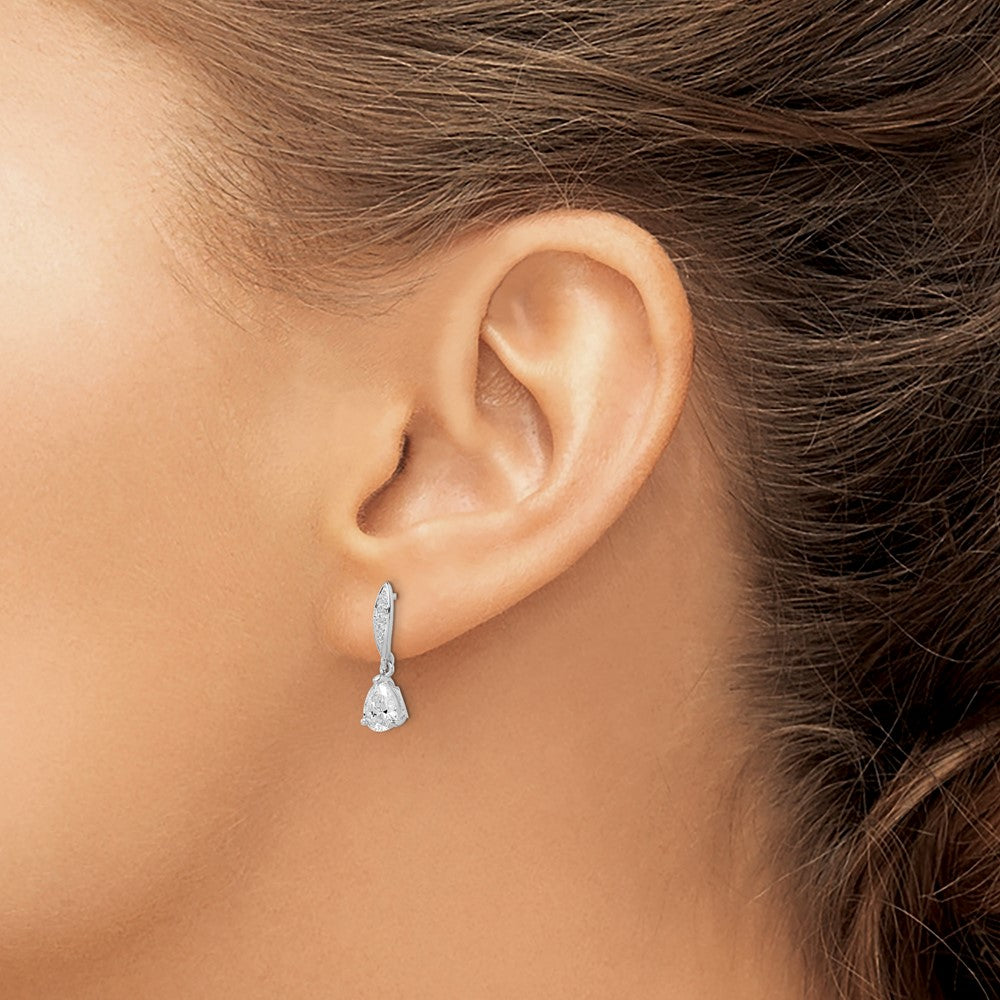 Sterling Silver Rhodium-plated Polished Pear CZ Post Dangle Earrings