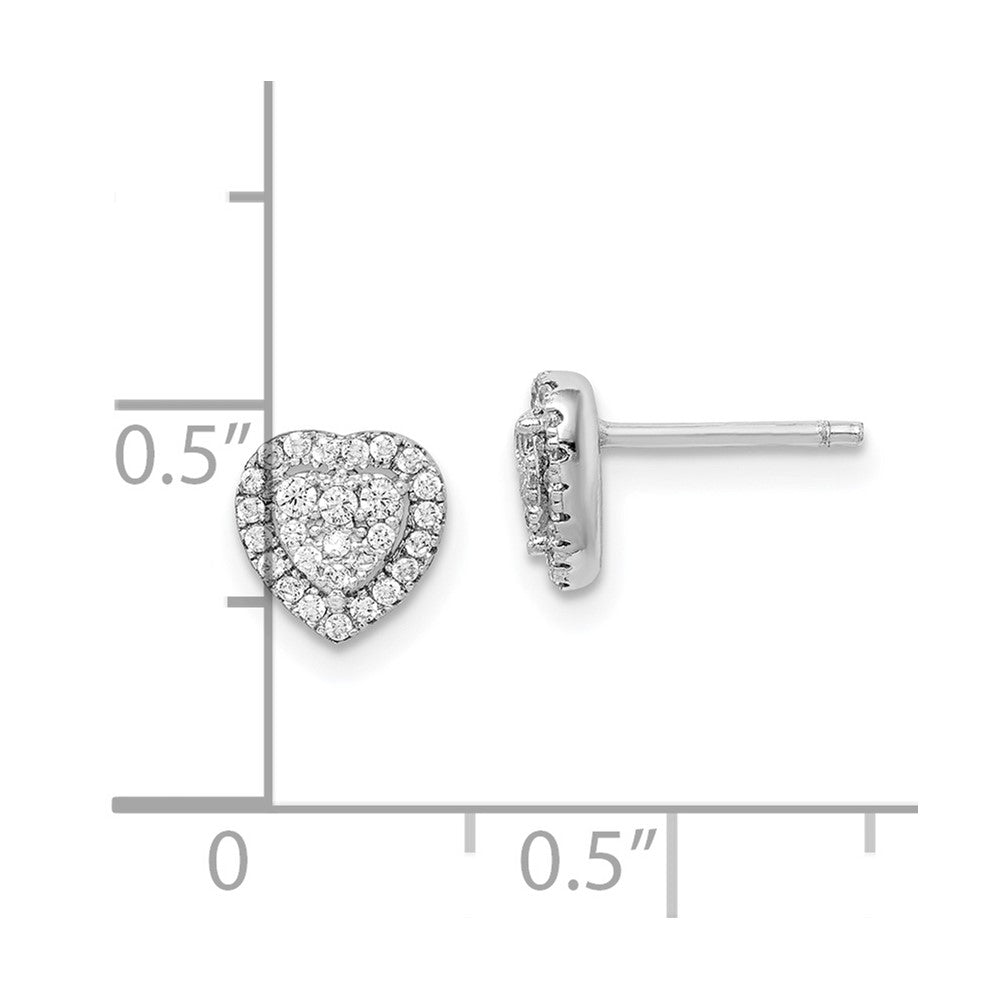 Sterling Silver Rhodium-plated Pave CZ Heart Post Earrings