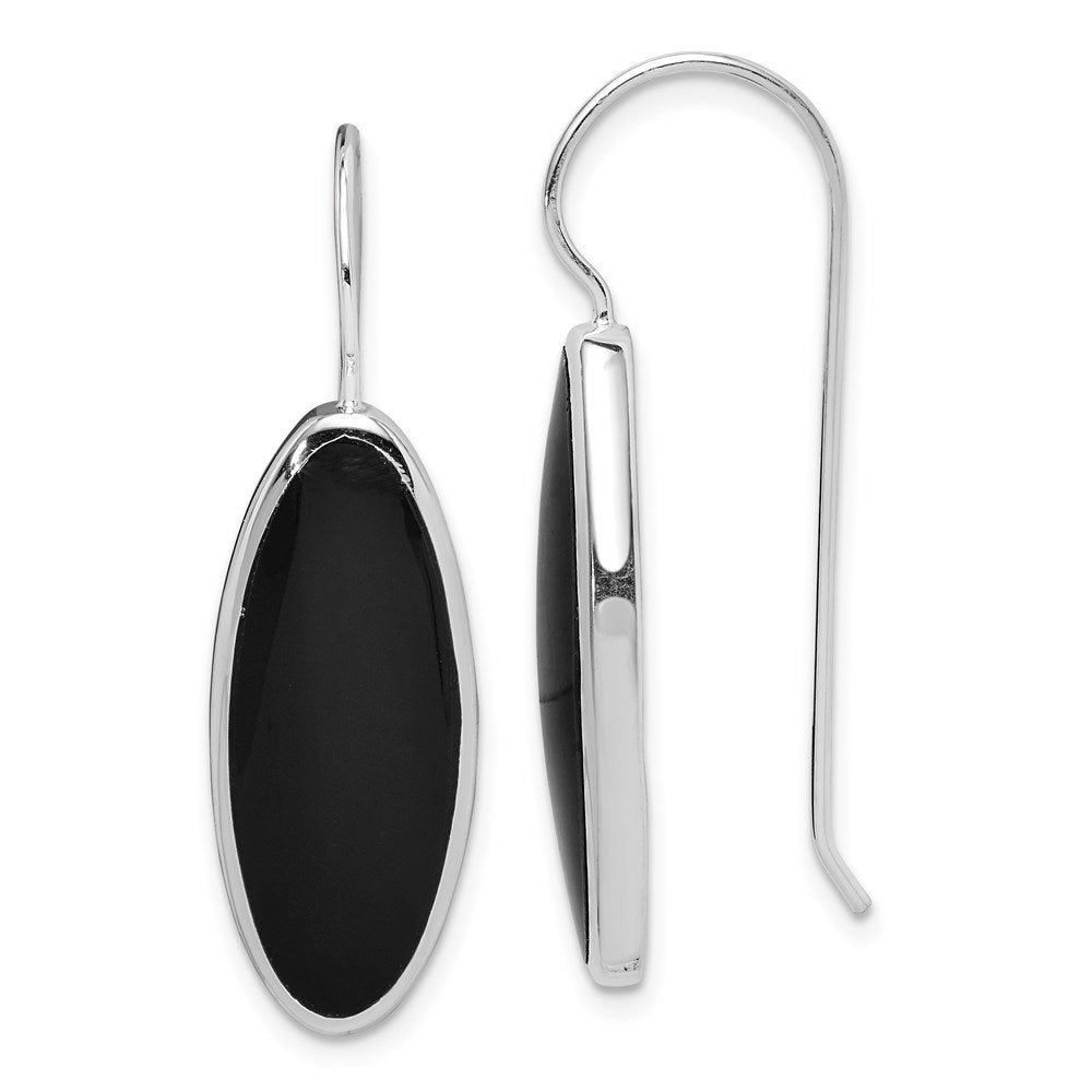 Solid;Casted;Polished;Open back;Genuine;Sterling silver;Shepherd hook;Rhodium-plated;Black Onyx