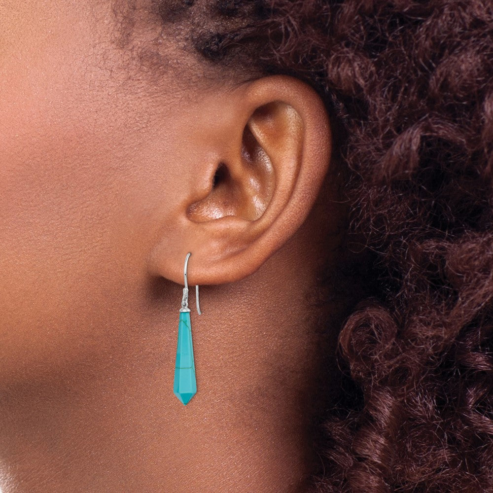 Sterling Silver RH-pltd Polished Imitation Turquoise Point Dangle Earrings
