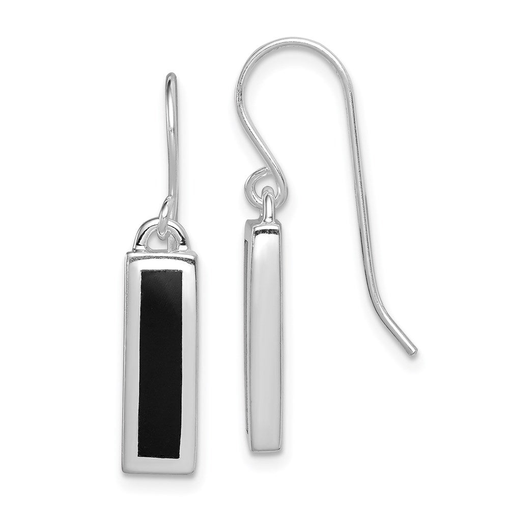 Solid;Casted;Polished;Open back;Genuine;Sterling silver;Shepherd hook;Rhodium-plated;Black Onyx