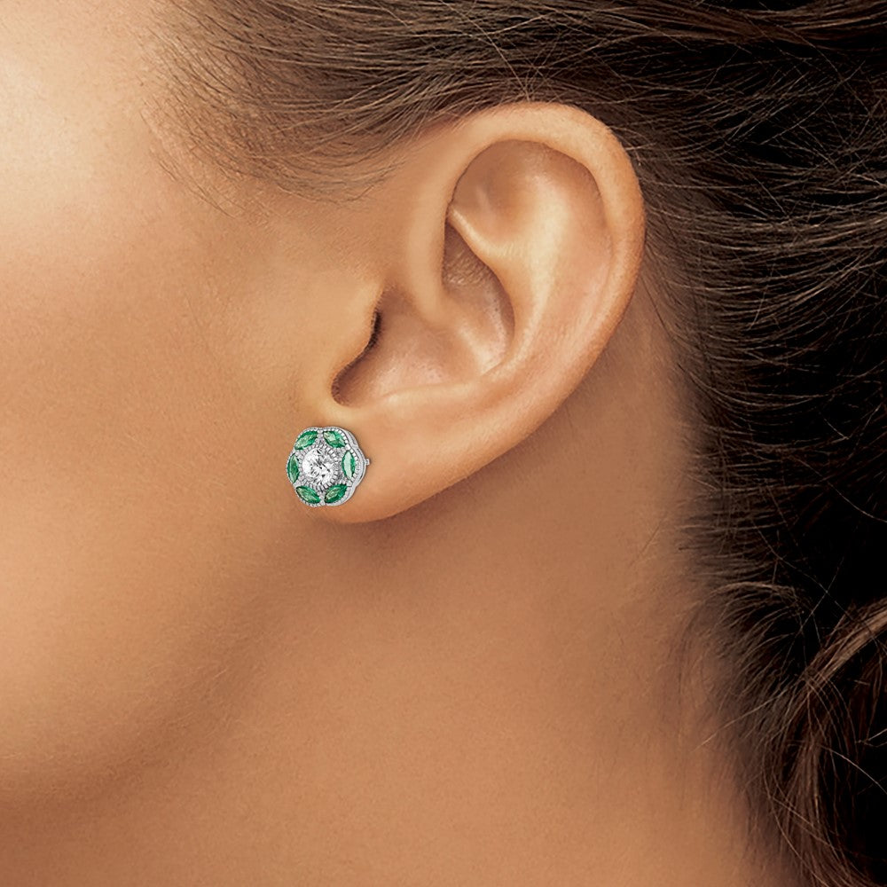 Sterling Silver Rhodium-plated Lab Cr. Green Spineland CZ Earrings