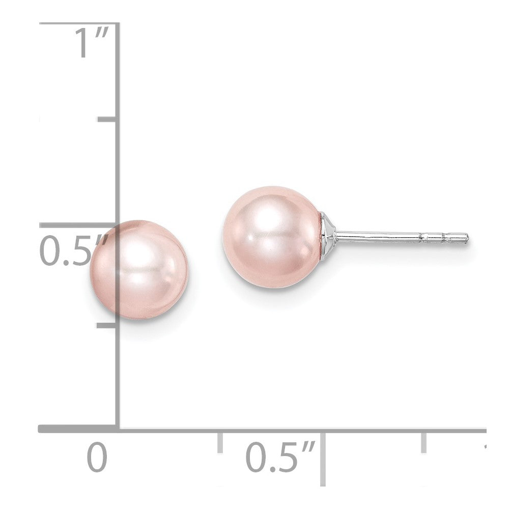 Sterling Silver Madi K Rhodium-plated 6-7mm Pink Round Freshwater Cultured Pearl Post Earrings