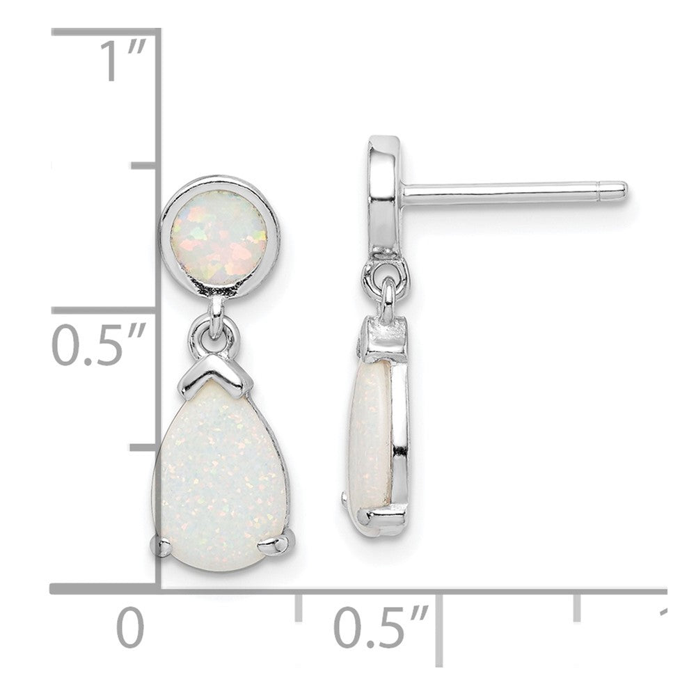 Sterling Silver Rhod-plated Created Opal Teardrop Post Dangle Earrings