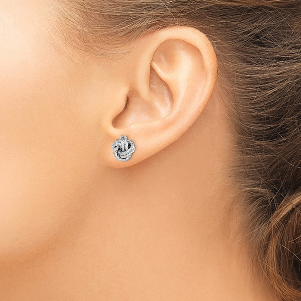 Sterling Silver RH-plated Polished/Textured Love Knot Post Earrings