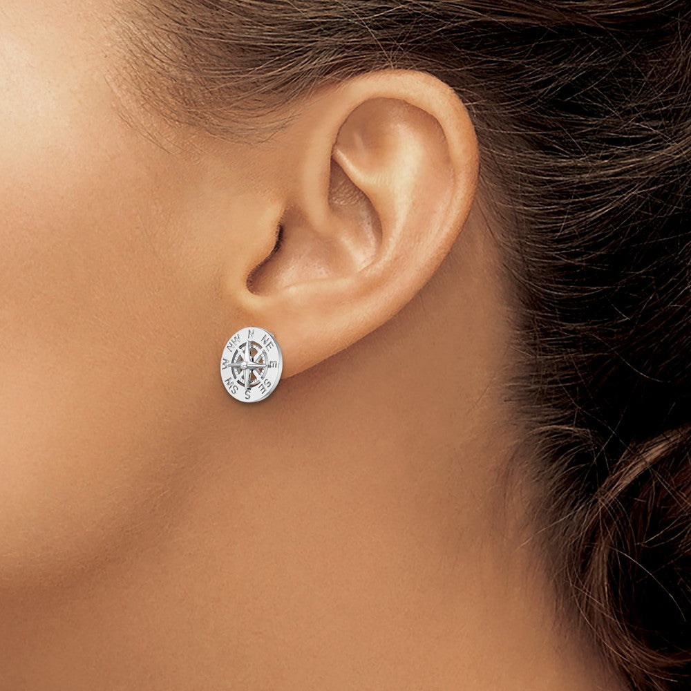 De-Ani Sterling Silver Rhodium-Plated Mini Nautical Compass Post Earrings