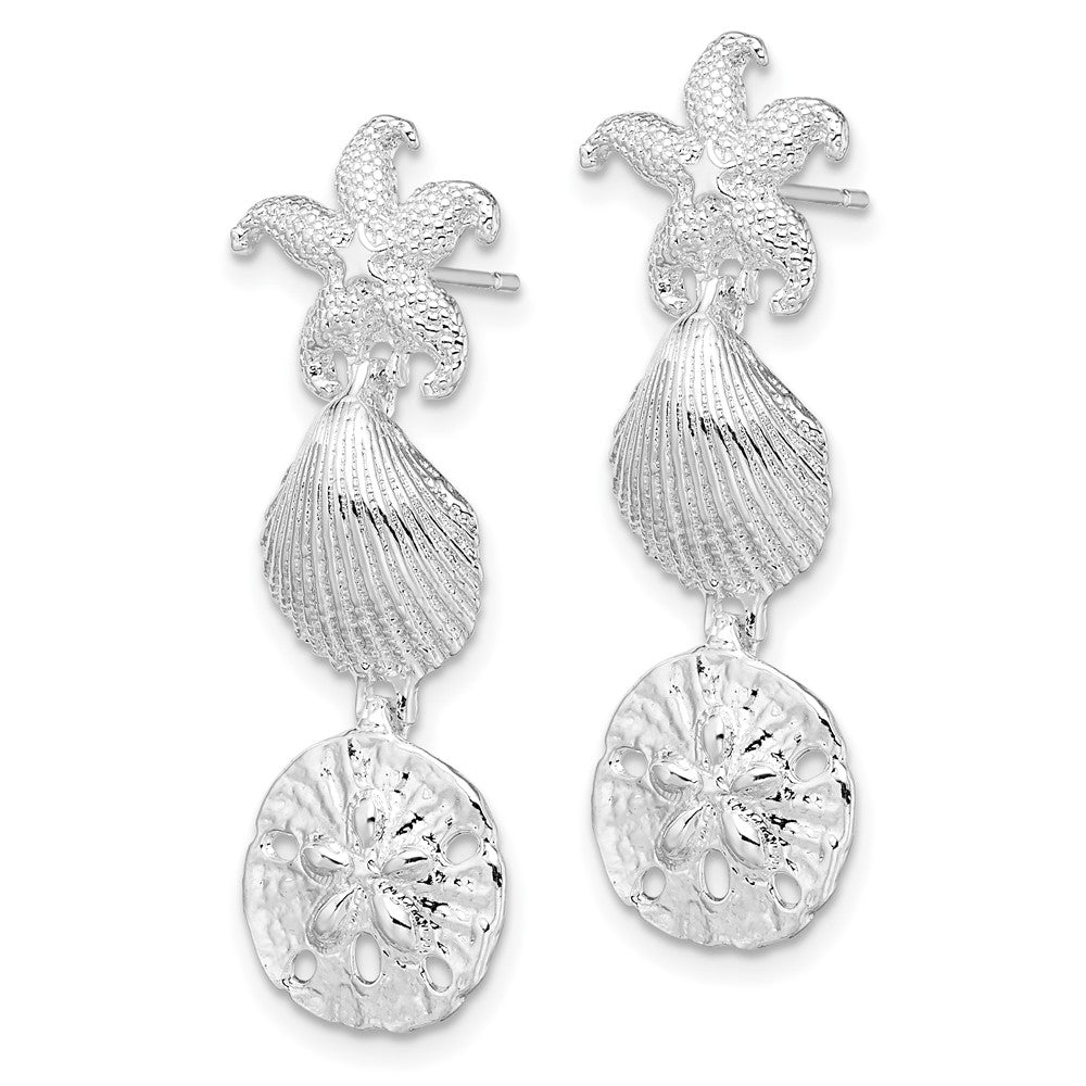 De-Ani Sterling Silver Rhodium-Plated Polished Sea Life Dangle Post Earrings