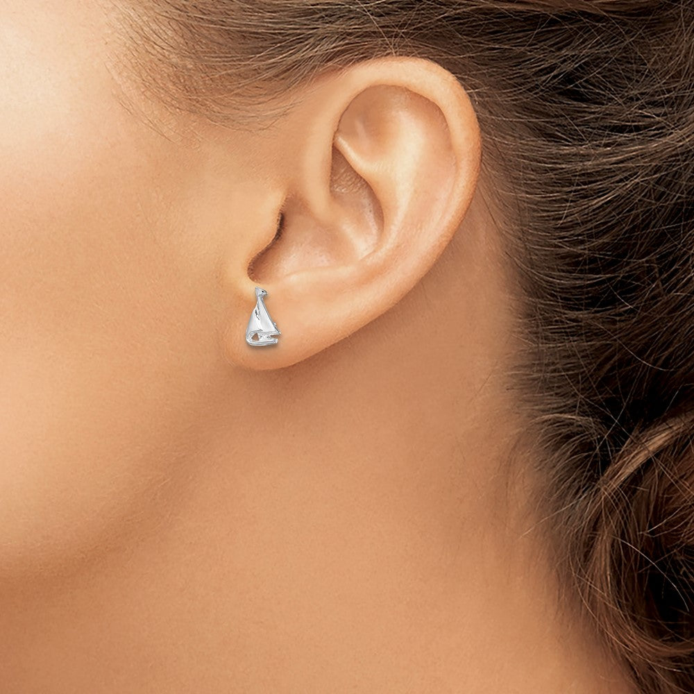 De-Ani Sterling Silver Rhodium-Plated Polished Mini Sailboat Post Earrings