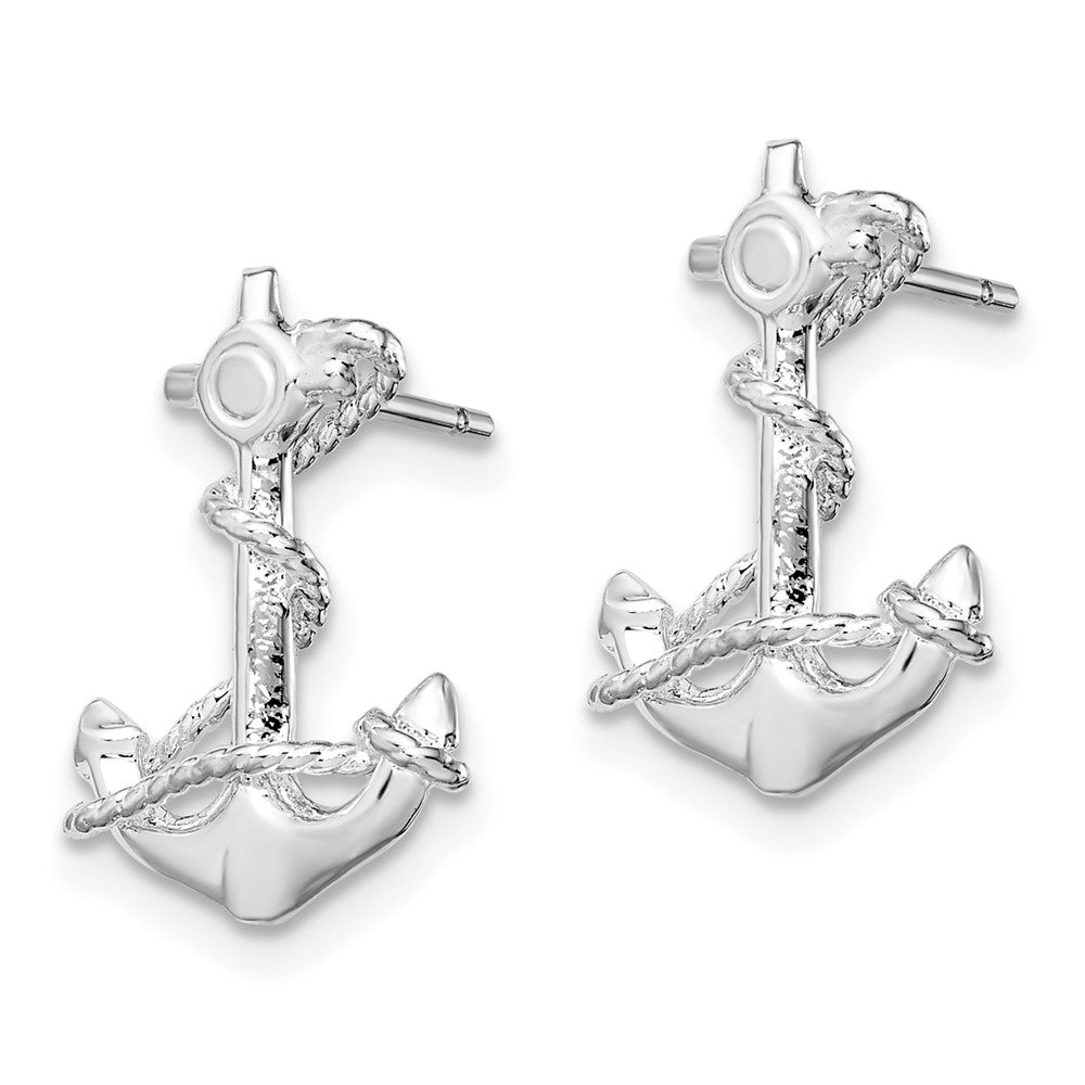 De-Ani Sterling Silver Rhodium-Plated Polished Anchor with Rope Post Earrings