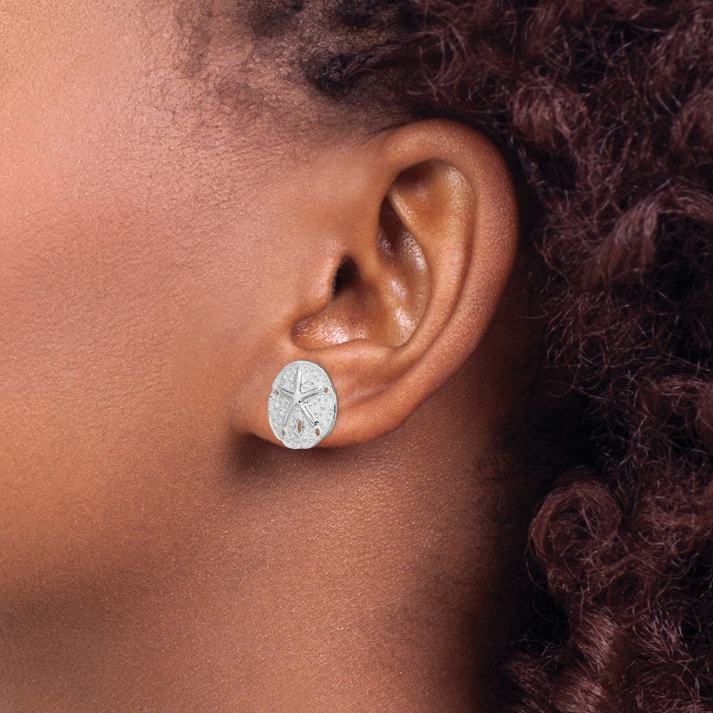 De-Ani Sterling Silver Rhodium-Plated Small Sand Dollar with Starfish Post Earrings