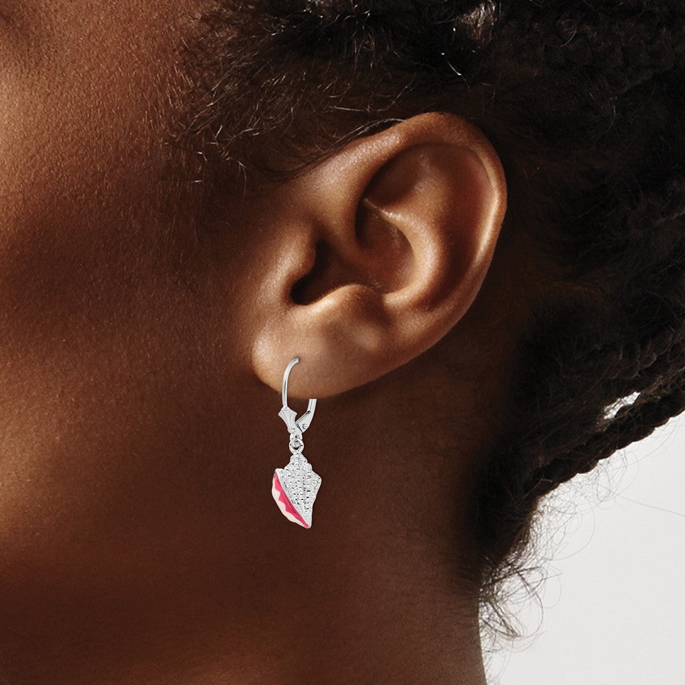 De-Ani Sterling Silver Rhodium-Plated Enameled Conch Shell Leverback Earrings