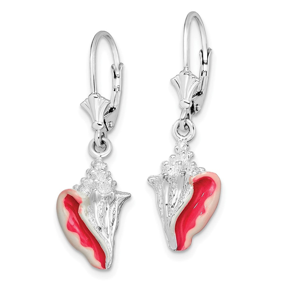 De-Ani Sterling Silver Rhodium-Plated Enameled Small Conch Shell Leverback Earrings