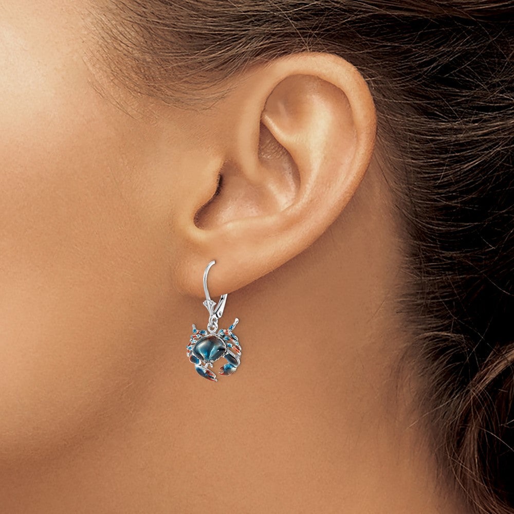 De-Ani Sterling Silver Rhodium-Plated Enameled Stone Crab Leverback Earrings