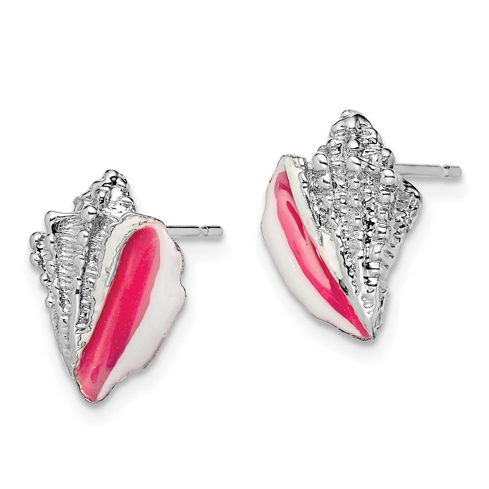 De-Ani Sterling Silver Rhodium-Plated Enameled Conch Shell Post Earrings