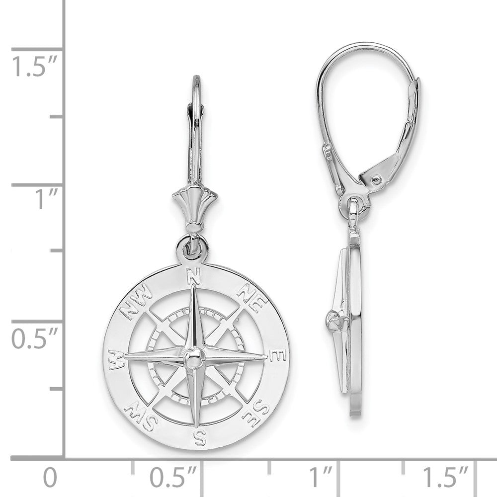 De-Ani Sterling Silver Rhodium-Plated Polished Compass Leverback Earrings