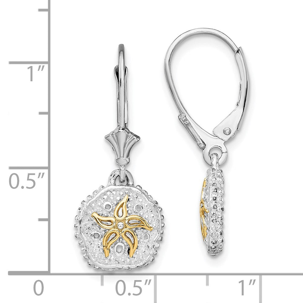 De-Ani Sterling Silver Rhodium-Plated Sand Dollar with 14k Starfish Leverback Earrings