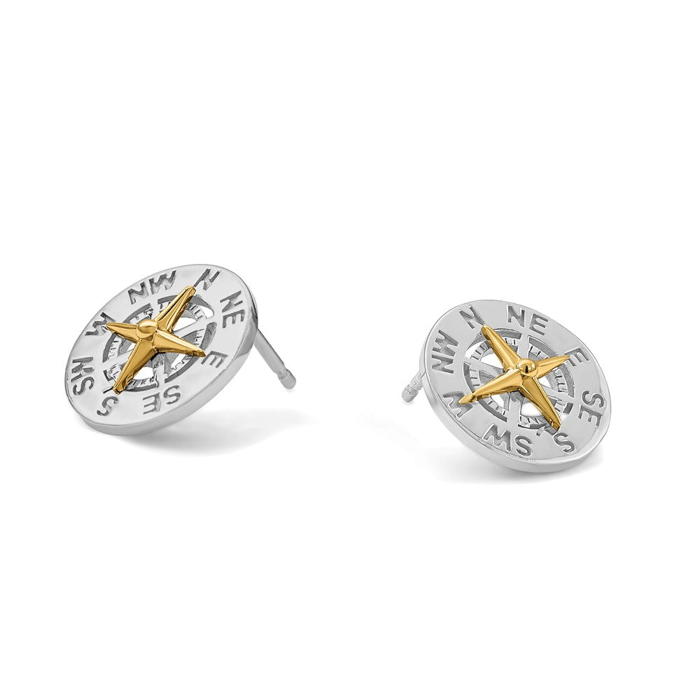 De-Ani Sterling Silver Rhodium-Plated Mini Compass with 14k Needle Post Earrings