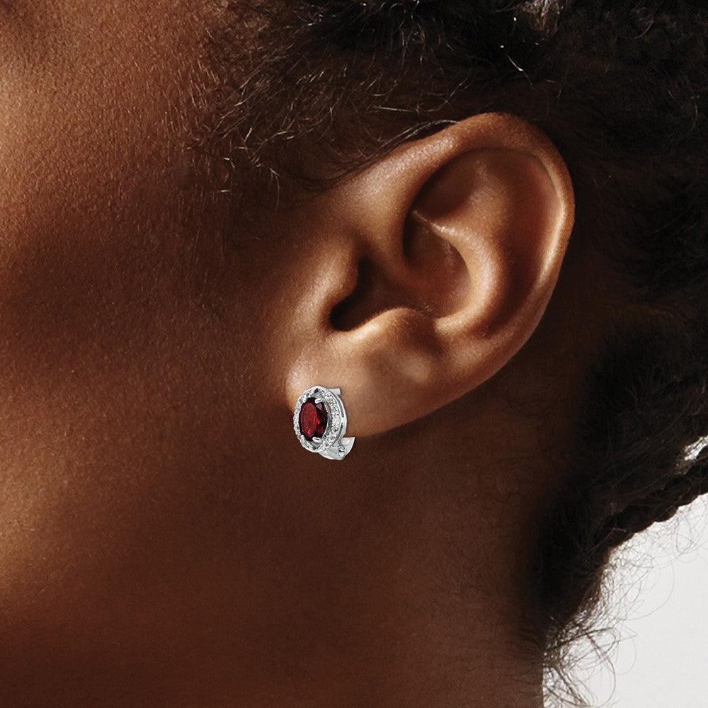 SS RH-plated 2.32t.w. Garnet/White Topaz Oval Hinged Earrings