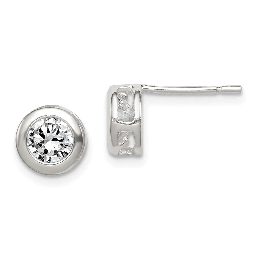 Polished;Post;Sterling silver;CZ;Bezel;Round