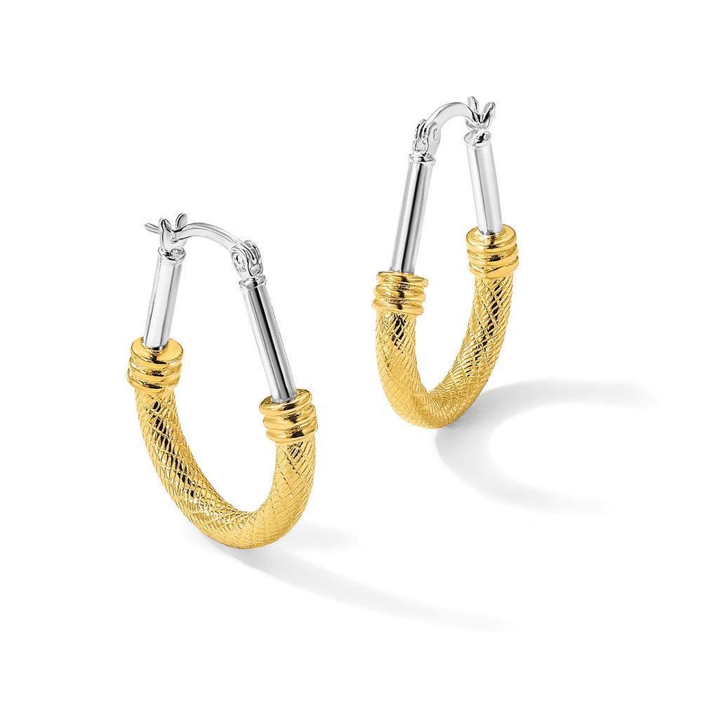 Sterling Silver and Gold-tone Polish and Textured Fancy Hoop Earrings
