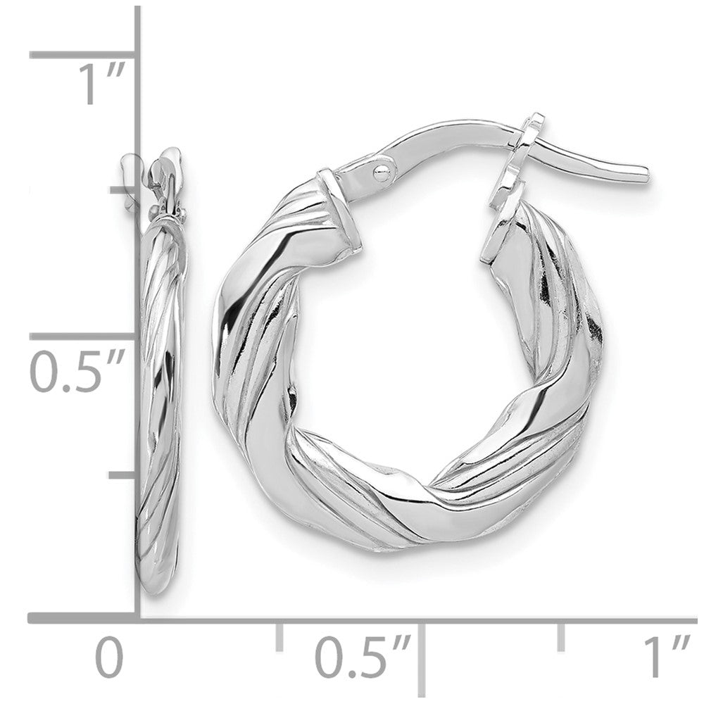Sterling Silver RH-plated Polished and Textured Twisted Hoop Earrings