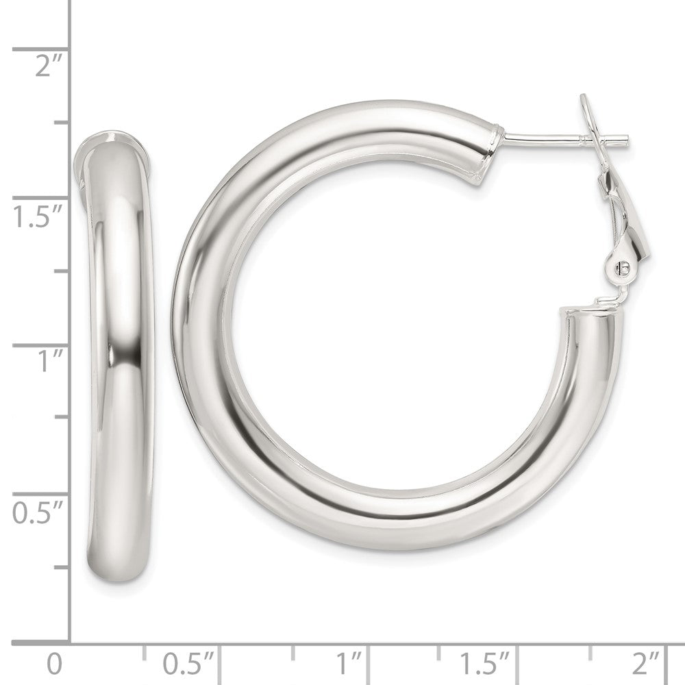 Sterling Silver Polished 35x5mm Omega Back Round Hoop Earrings