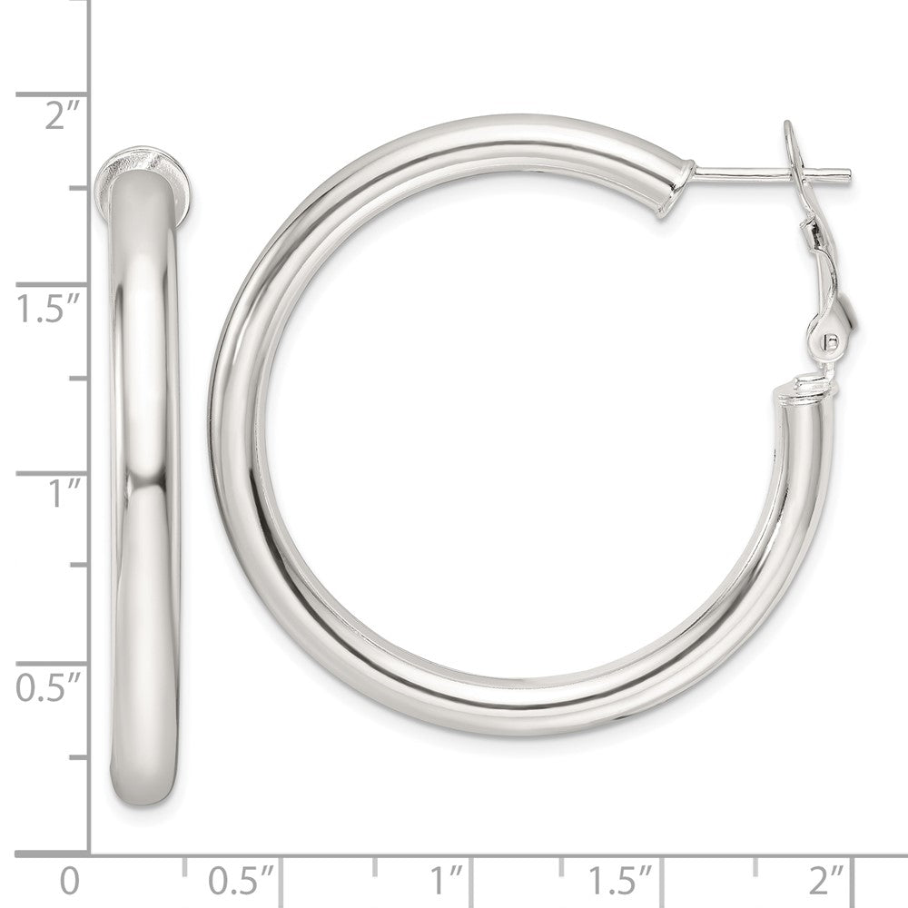 Sterling Silver Polished 40x4mm Omega Back Round Hoop Earrings