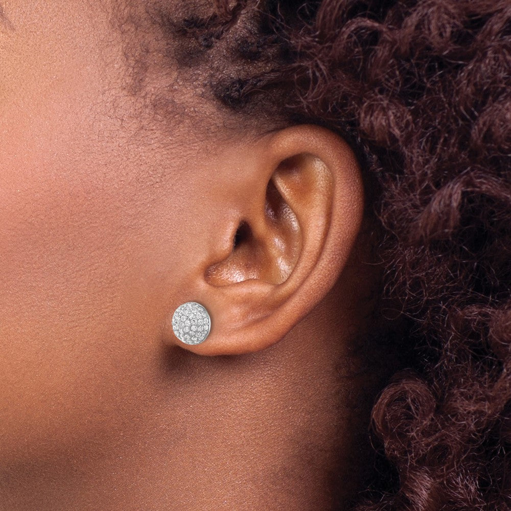 Sterling Silver Rhodium-plated Pav CZ Domed Post Earrings