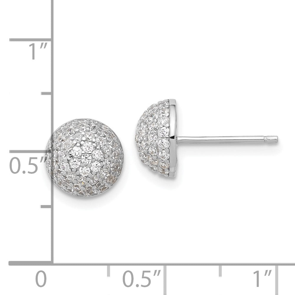 Sterling Silver Rhodium-plated Pav CZ Domed Post Earrings