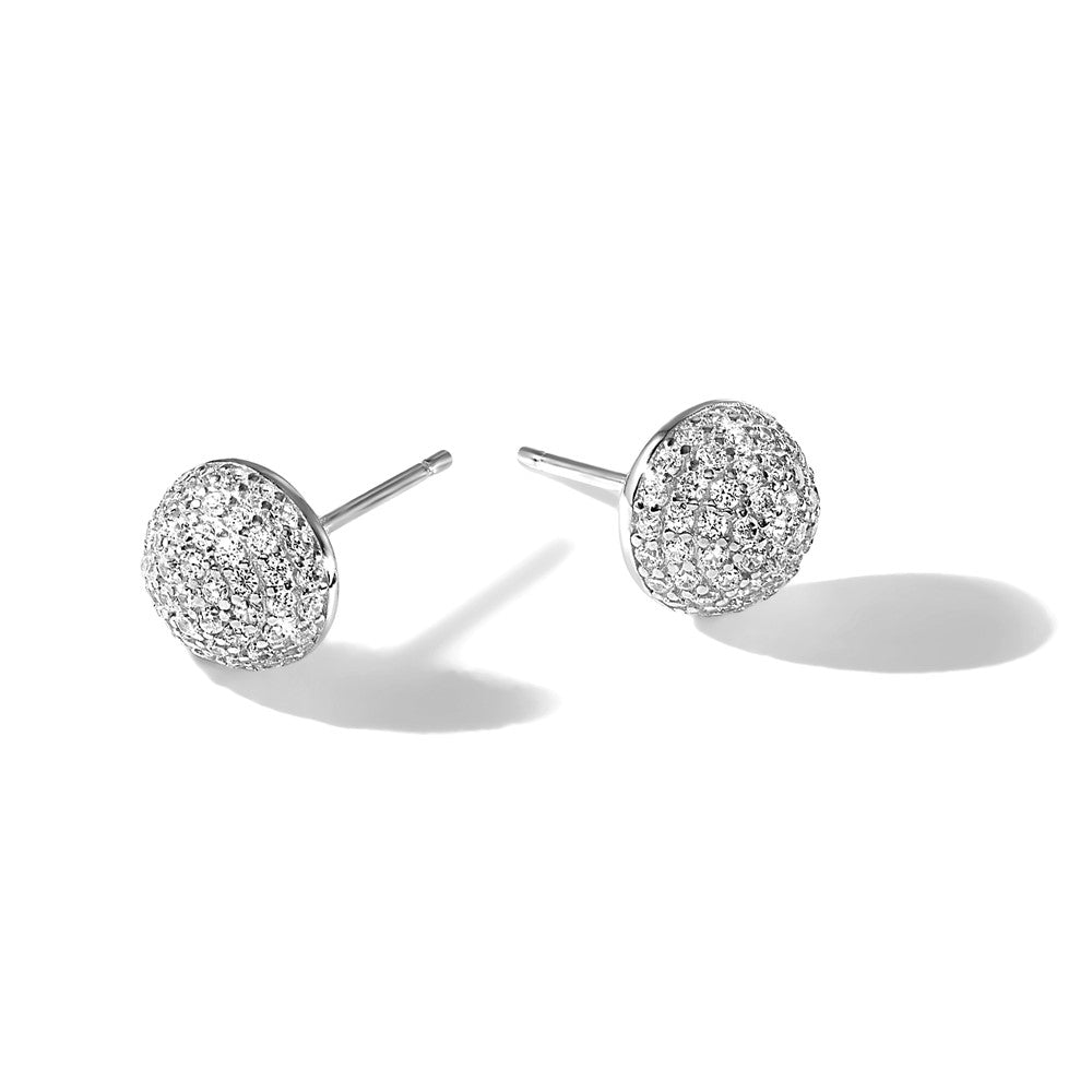 Sterling Silver Rhodium-plated Pav CZ Domed Post Earrings