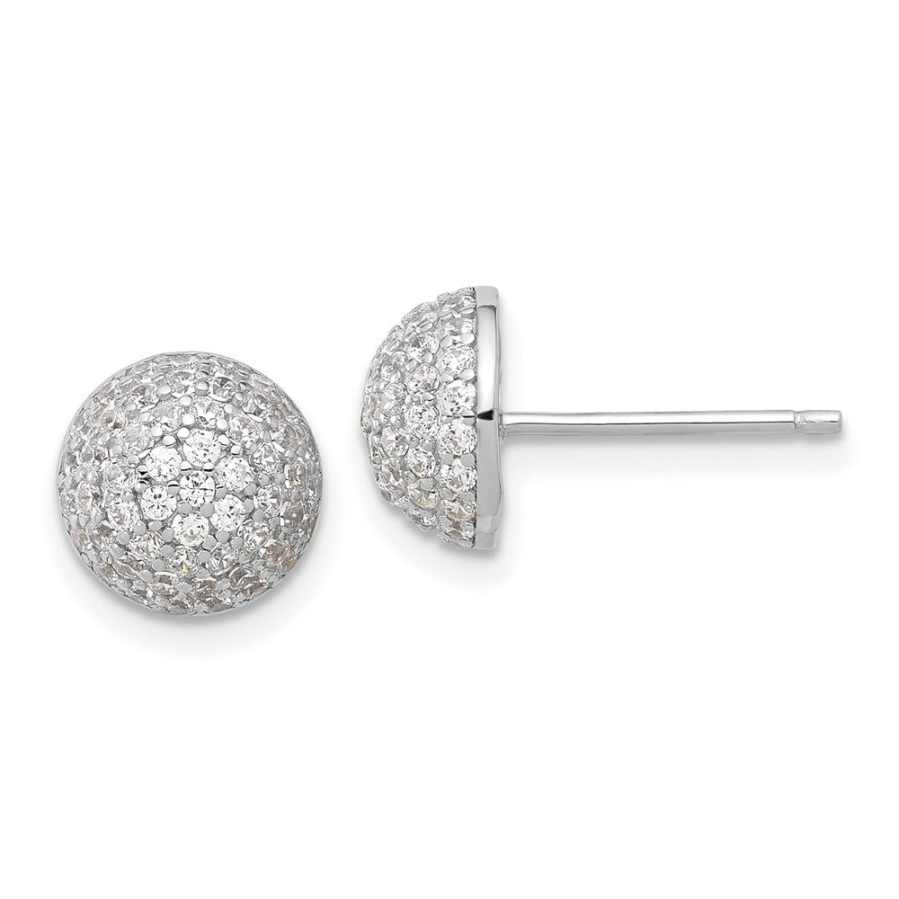 Sterling Silver Rhodium-plated Pav CZ Domed Post Earrings