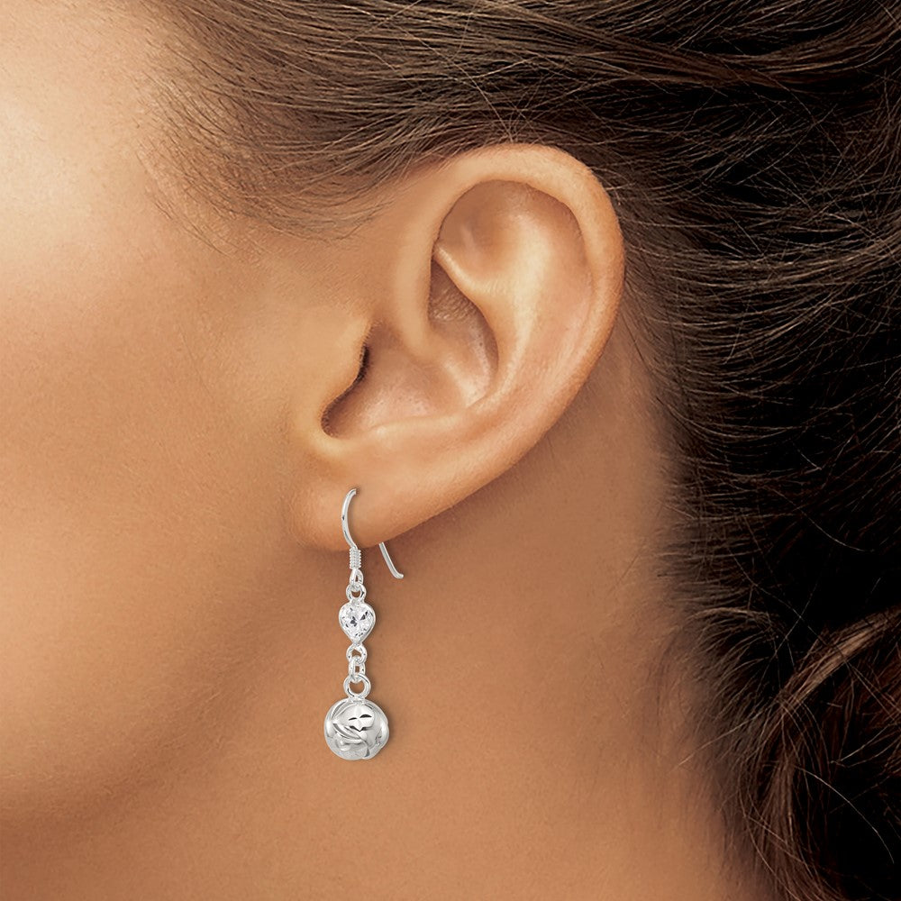 Sterling Silver Polished CZ Knot Dangle Shepherd Hook Earrings